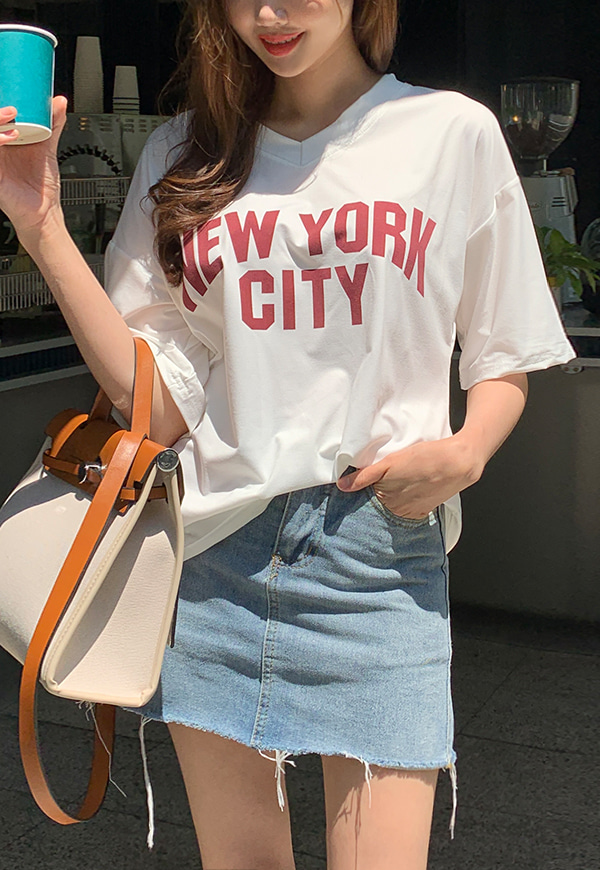 (수입) 뉴욕시티 브이넥 반팔 티셔츠